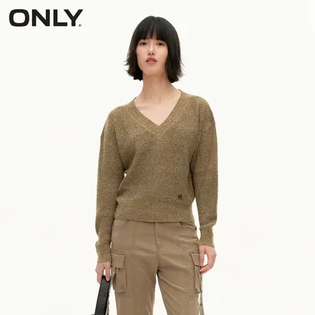 【ONLY奥莱】夏季通勤气质V领撞色宽松短款针织衫女商品大图