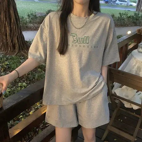 套装裤两件套夏季女2021新款学生宽松显瘦短袖港味chic休闲运动服商品大图