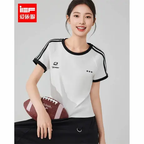 IEF/爱依服T恤2025夏季新款美式休闲运动风拼色设计百搭短袖上衣图片