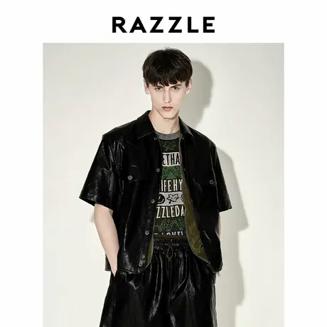 RAZZLE 地素奥莱男装夹克短外套春季黑色撞色皮质外套图片