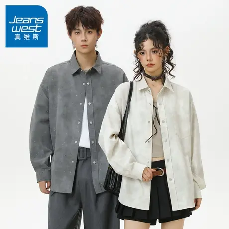 N5真维斯男士长袖衬衫2025新款秋季户外春秋情侣上衣男生休闲衬衣商品大图