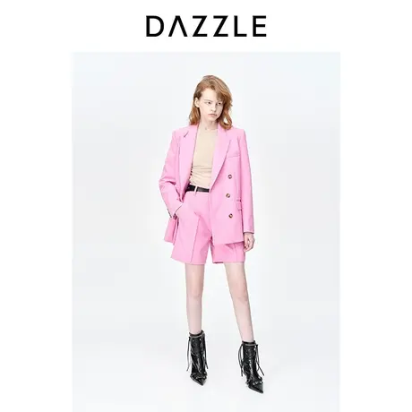 DAZZLE地素奥莱23春季新款粉色简约通勤双排扣西装外套西服上衣图片