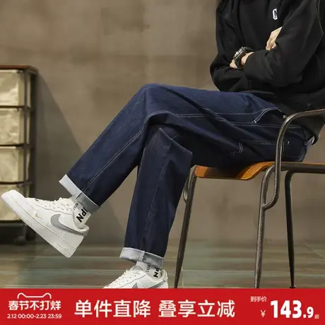 唐狮2026春季男牛仔长裤明线设计直筒小脚裤深色牛仔松紧腰宽松商品大图