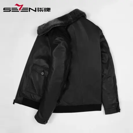 柒牌男装秋冬休闲商务防风外套时尚保暖毛领皮衣上班族男图片