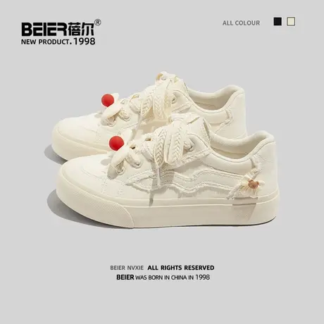 蓓尔黑色卡通潮流百搭毛边乞丐鞋女学生2023春新款休闲厚底帆布鞋商品大图