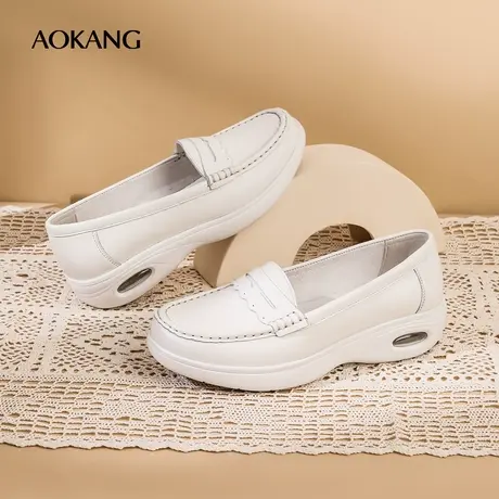 奥康女鞋 百搭秋季气质单鞋一脚蹬舒适护士鞋软底真皮职业办公室图片