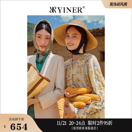 YINER音儿女装秋季时尚艺术真丝衬衫碎花上衣商品大图