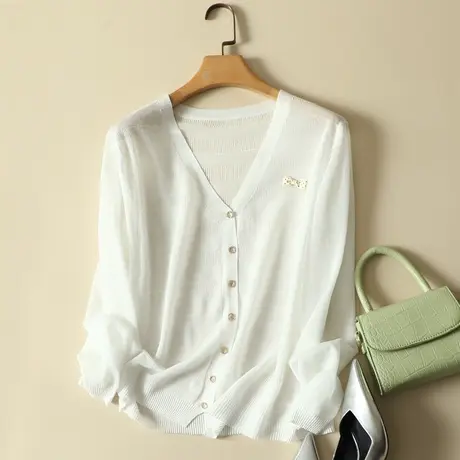 清仓！白色针织开衫薄款女2024年春装冰丝防晒衣吊带外搭夏季外套商品大图