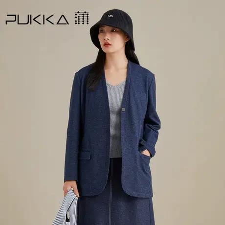 蒲PUKKA 牛仔西装外套女秋季宽松休闲复古显瘦长袖外套商品大图