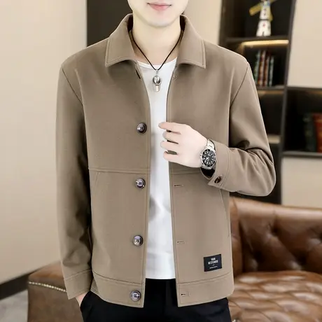 男士休闲夹克秋季潮流时尚休闲商务高端成熟稳重男装呢子茄克外套商品大图