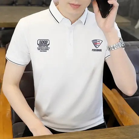 夏季pool衫男翻领时尚新品休闲短袖刺绣薄款修身青少年潮流男装商品大图