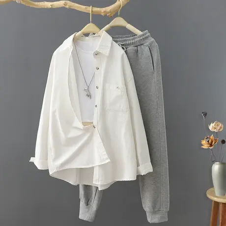 春装2023年新款白衬衫女宽松长袖设计感小众百搭纯色上衣外套衬衣图片
