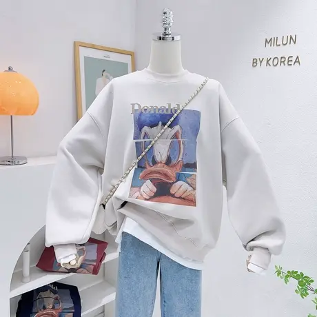 韩国东大门摇粒绒上衣外套秋冬季复古卡通高级感加绒加厚卫衣包臀商品大图