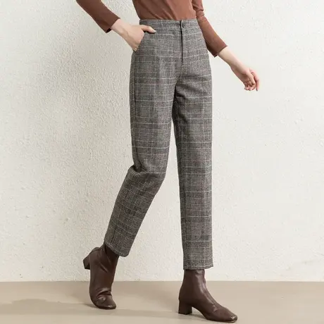 毛呢格子裤女秋冬2024新款羊毛女裤呢子裤子九分萝卜裤妈妈哈伦裤商品大图