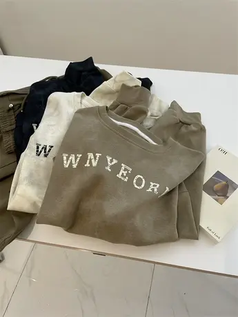 美式复古短款卫衣！显身材扎染字母印花显瘦小个子长袖休闲上衣女商品大图