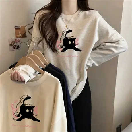 无帽卫衣女早春秋冬2024新款韩版宽松长袖美式慵懒风chic上衣外套商品大图