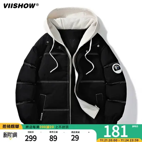 VIISHOW冬季连帽假两件羽绒棉衣2023潮牌加厚保暖宽松休闲男棉服商品大图