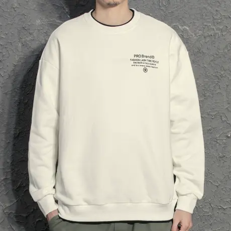 奕飏字母印花假两件卫衣男2022春季新款潮流百搭宽松圆领休闲上衣商品大图