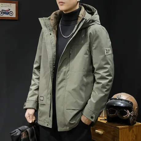 鹅绒新国标羽绒服男中长款冬季连帽2023新款潮牌大码男士工装外套图片