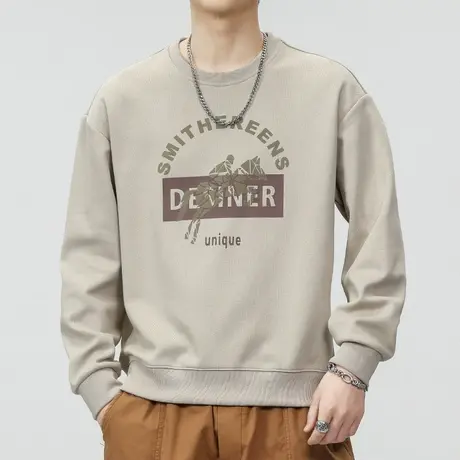 春天男款美式高街潮牌印花圆领卫衣春秋款高端中性风长袖上衣春季商品大图