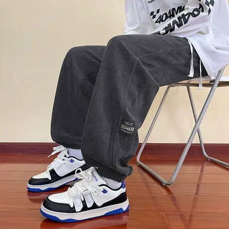 灯芯绒休闲长裤子男春秋款潮牌宽松束脚运动裤男潮流春季痞帅卫裤商品大图