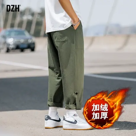 男士直筒休闲裤男冬季加绒运动裤子纯棉哈伦裤军绿色工装裤秋冬款商品大图