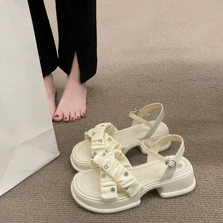 网红厚底晚风凉鞋女仙女风2024年新款夏季百搭配裙子的罗马鞋超火商品大图