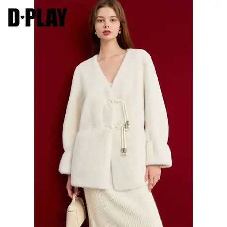 DPLAY德帕拉冬装新中式外套国风白色仿皮毛一体外套保暖外套上衣商品大图
