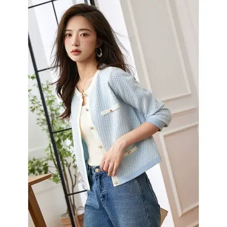 时尚气质小香风毛衣2023年秋季新款淑女温柔甜美显瘦通勤百搭上衣商品大图