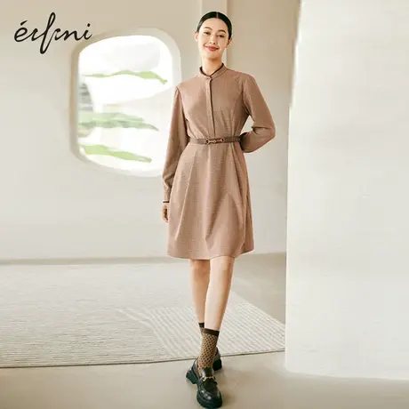 【👈商场同款】👉伊芙丽连衣裙女2021冬冬新款立领收腰内搭1CA394351图片