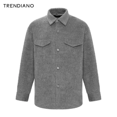 TRENDIANO官方绵羊毛翻领呢料外套2023年冬季新款加厚翻领夹克男商品大图