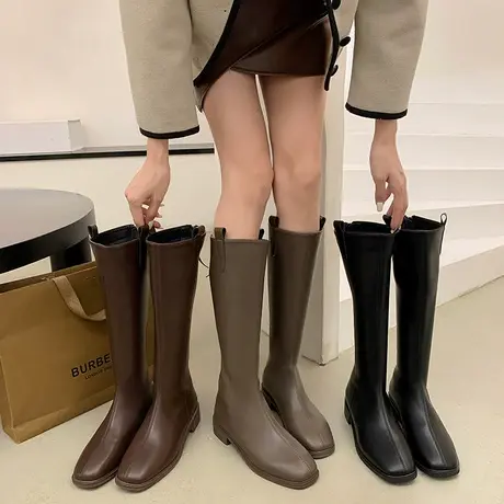 今年流行爆款靴子女2023新款秋冬高筒骑士靴显瘦粗跟不过膝长筒靴商品大图