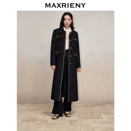 [买4免1]MAXRIENY奢华复古小香风直身大衣长款23冬季箱型羊毛花纱图片