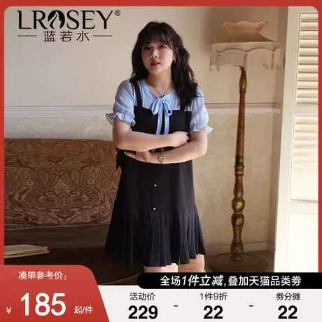 大码女装高端精致连衣裙胖mm2024夏装显瘦假两件遮肚雪纺百褶裙图片