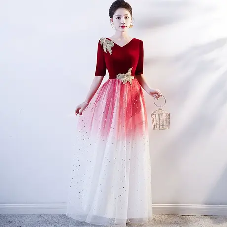 大合唱团演出服女长裙新款成人主持指挥学生朗诵礼服红歌表演服装图片