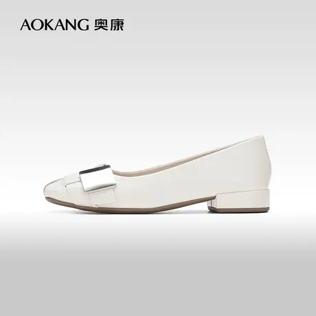 【门店发货】奥康女鞋 2024春季新款小众设计编织金属扣浅口单鞋图片