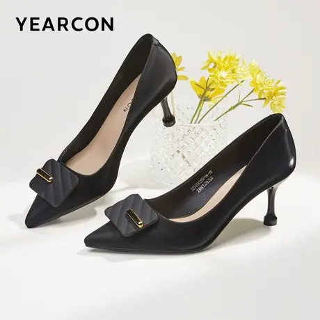 意尔康女鞋春秋季女士细跟单鞋气质高跟通勤皮鞋职业工作鞋法式商品大图