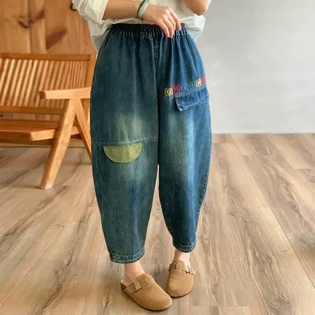 dza 高腰显瘦宽松阔腿牛仔裤子女2024早春新款休闲直筒九分哈伦裤商品大图