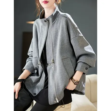 宝诗黎立领蝙蝠袖宽松休闲外套2024春季新款简约百搭长袖女装上衣图片