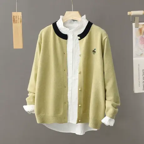 早春薄款针织外套女装2024年新款学院风宽松外搭毛衣开衫圆领上衣图片