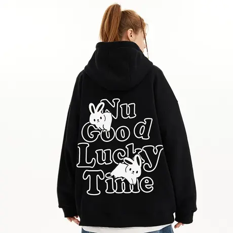 Nuthink国潮chic兔子连帽卫衣男潮牌ins小众中性风潮流情侣帽衫潮商品大图