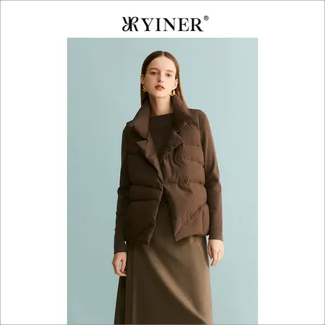 YINER音儿女装冬季翻领保暖白鸭绒不规则羽绒服马甲商品大图