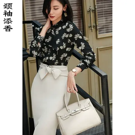 颈袖添香波点雪纺上衣桑蚕丝真丝衬衫女士衬衣长袖2024春装新款商品大图