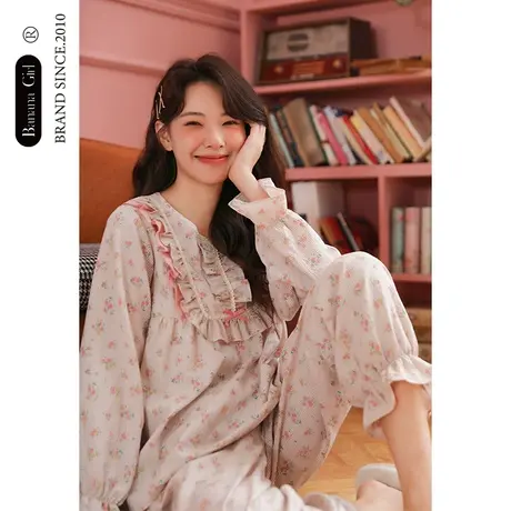 Bananagirl睡衣女春秋款长袖碎花田园风大码睡裙女士可外穿家居服商品大图