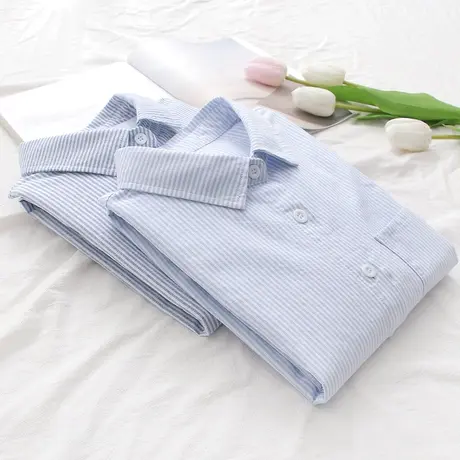 春秋新款韩版简约百搭休闲牛津纺条纹长袖衬衫女学生宽松叠穿上衣图片