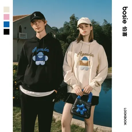 【好物体验专享】小花人bosie2024春新款连帽卫衣男情侣宽松外套商品大图