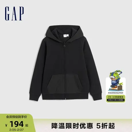 Gap男童冬季LOGO碳素软磨抓绒保暖卫衣儿童装运动连帽衫836735商品大图