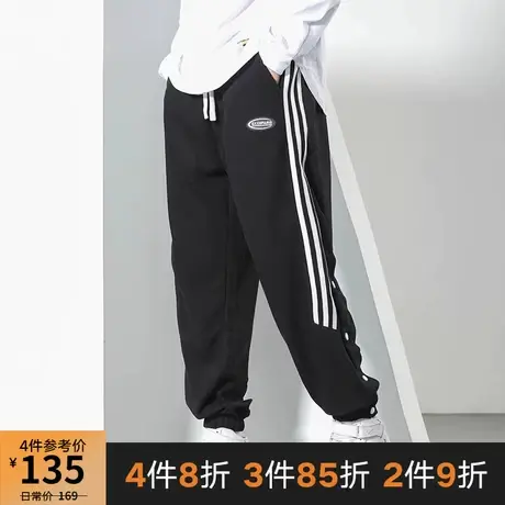 GxxH潮牌大码男美式秋冬加厚华夫格休闲加肥加大工装束脚宽松卫裤商品大图