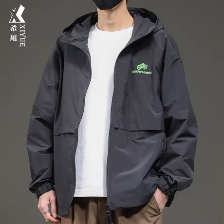 希越户外休闲连帽夹克男2024春秋新款宽松大码男士外套高级感男装商品大图