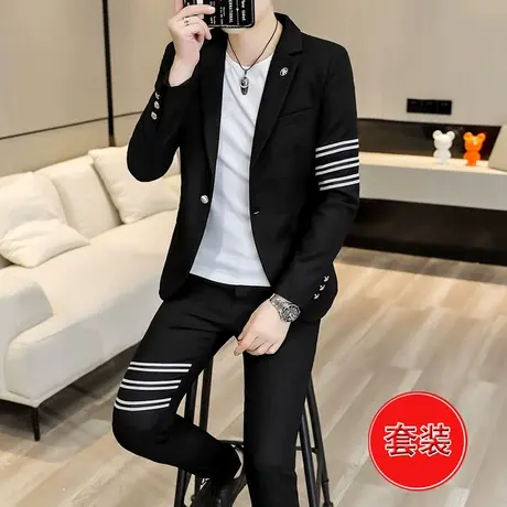 秋季韩版西装套装男士潮流帅气设计感小西装外套时尚男装一套衣服商品大图